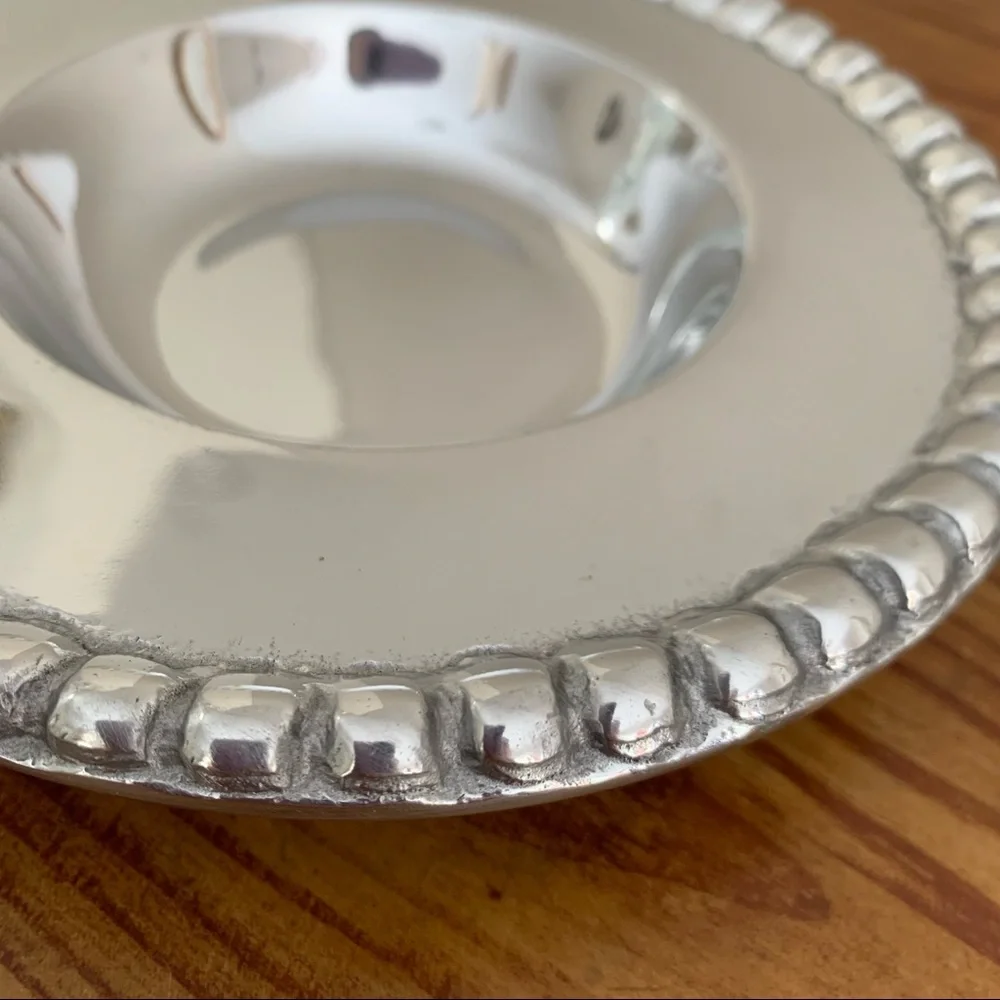 New Aluminum Pewter Wine Bottle Coaster Candle Holder Pearl Mexico Decor